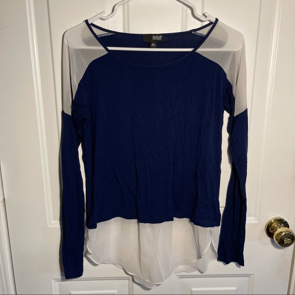 Navy blouse with sheer details. Size XS. LIKE NEW.